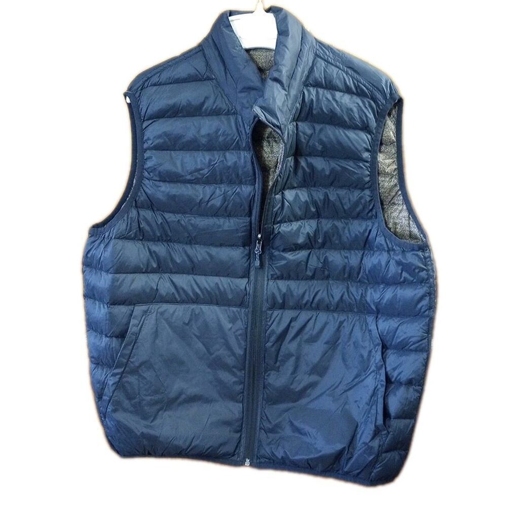 Hawke & co Packable Puffer Vest Sz M‎ New reversable duck down blue Brown